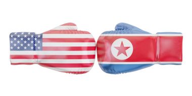 ABD ve Kuzey Kore bayraklı boks eldivenleri. Hükümetler confli