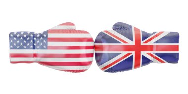 ABD ve İngiltere bayrakları ile boks eldivenleri. Hükümetler conf