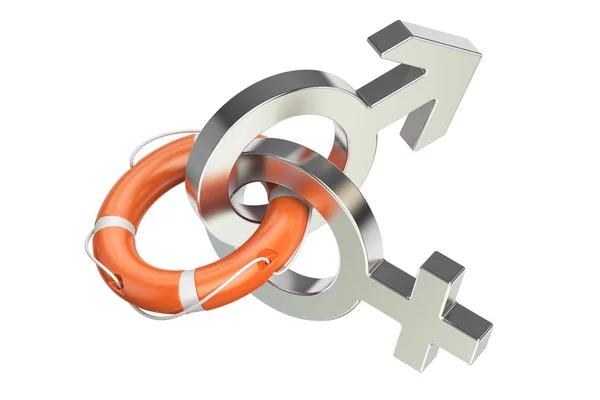 Családi támogatás fogalmát, nemi szimbólum, a Mentőöv. 3D rend — Stock Fotó
