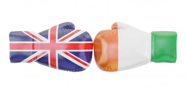 İrlanda ve İngiltere bayrakları ile boks eldivenleri. Hükümetler 