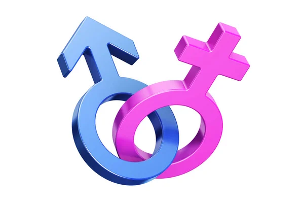 女性和男性的性别符号，3d 渲染 — 图库照片