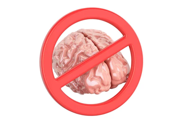 Cerebro humano y signo prohibido, representación 3D — Foto de Stock