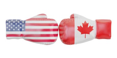 ABD ve Kanada bayrakları ile boks eldivenleri. Hükümetler çatışma co