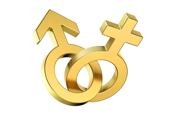 金的男性和女性的性别符号，3d 渲染 — 图库照片