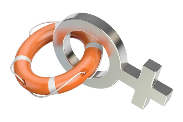 Female gender symbol with lifebuoy, support and help for woman c — Stock Photo, Image