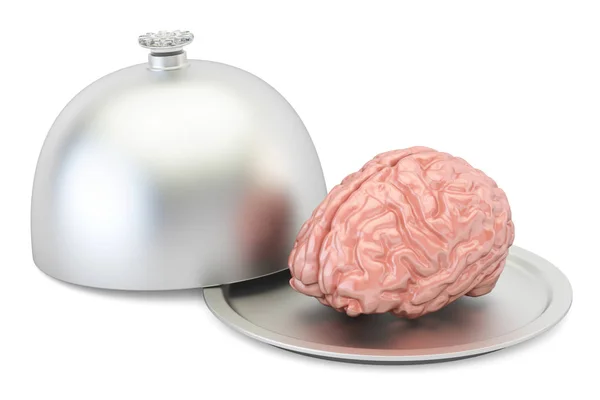 Restaurant cloche with brain, 3D rendering — Stock Photo, Image