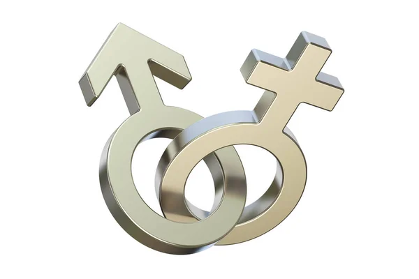 银的男性和女性的性别符号，3d 渲染 — 图库照片