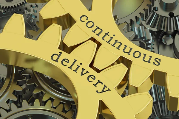 Continuous delivery concept on the gears, 3D rendering — Stock Photo, Image