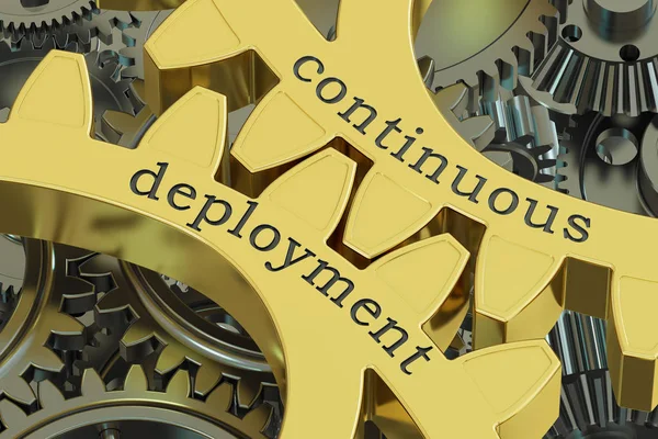 Continuous deployment concept on the gears, 3D rendering — Stock Photo, Image