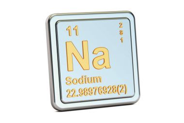 Sodyum Na, kimyasal element işareti. 3D render