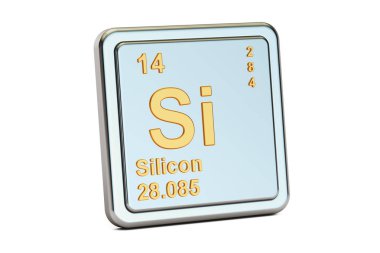 Silikon Si, kimyasal element işareti. 3D render