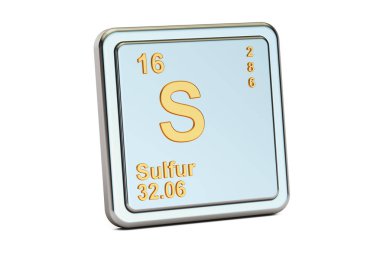 Sulfur S, chemical element sign. 3D rendering clipart