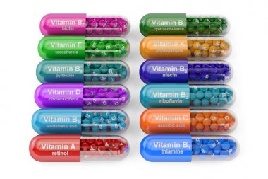 Vitamini kapsülleri, 3d render kümesi