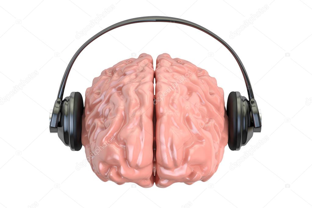 Headphone with brain, 3D rendering