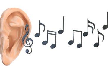 kulak ve müzik notlar, 3d render