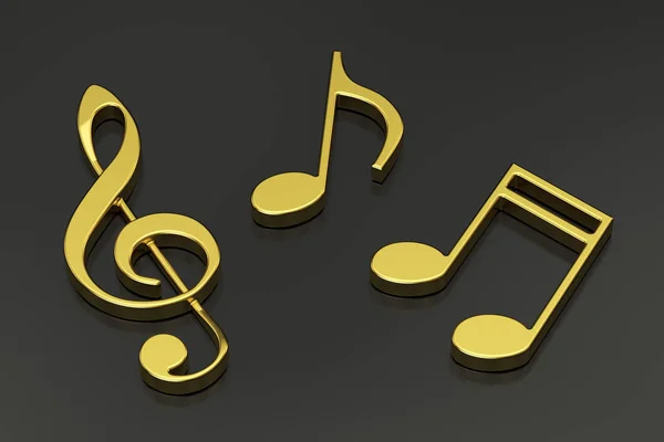 Golden Music Notes gros plan, rendu 3D — Photo