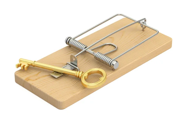 Mausefalle mit Schlüssel, 3D-Rendering — Stockfoto
