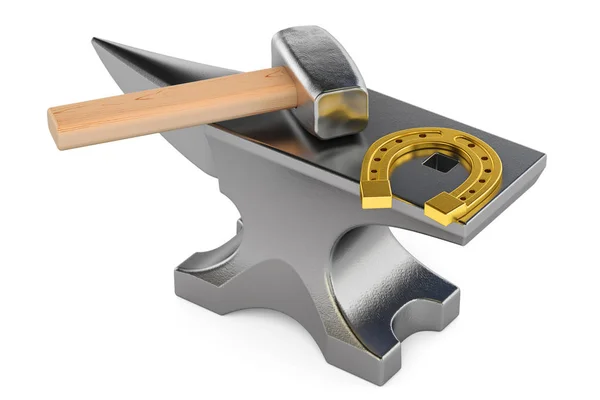 Anvil with horseshoe, 3D rendering — Stock Photo, Image