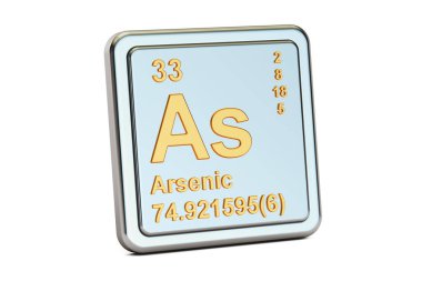 Arsenik, kimyasal element işareti olarak. 3D render