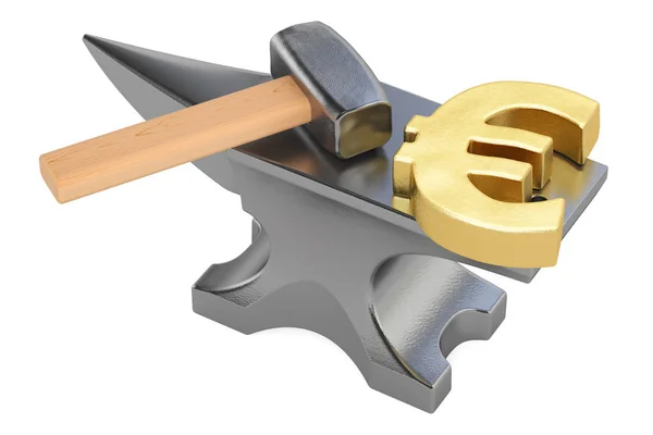 Yunque con símbolo de oro euro, representación 3D — Foto de Stock