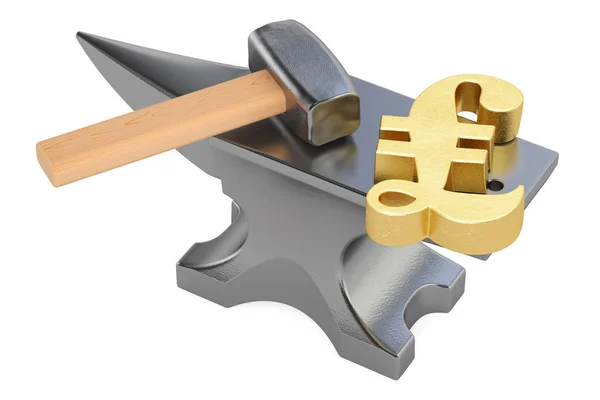 Anvil with gold pound sterling symbol, 3D rendering — Stock Photo, Image