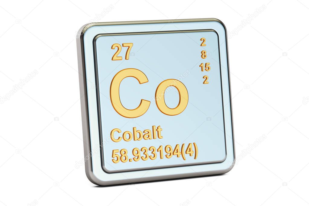 Cobalt Co, chemical element sign. 3D rendering