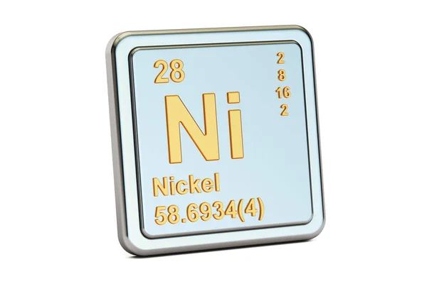 Нікель Ні, знак хімічного елемента. 3D візуалізація — стокове фото