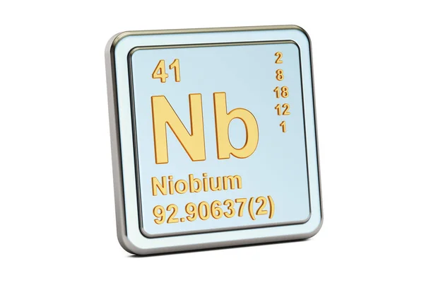 Nióbio Nb, sinal de elemento químico. Renderização 3D — Fotografia de Stock