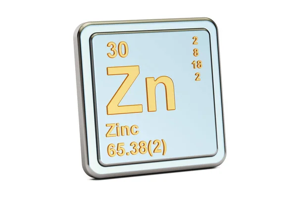 Zinco Zn, sinal de elemento químico. Renderização 3D — Fotografia de Stock