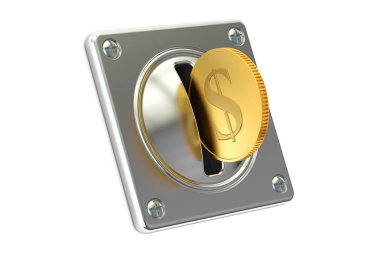 Madeni para alıcısı altın sikke, 3d render ile