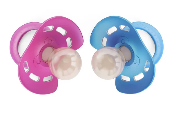 블루와 핑크 아기 젖꼭지 근접 촬영, 3 차원 렌더링 — 스톡 사진