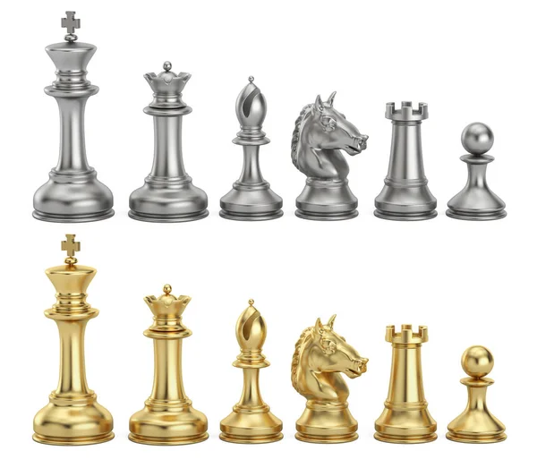 Figuras de ajedrez de oro y plata en fila, representación 3D —  Fotos de Stock