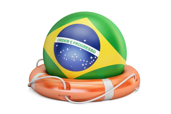 브라질 플래그, 안전, Lifebelt 도움과 개념을 보호 합니다. 3 차원 재 — 스톡 사진