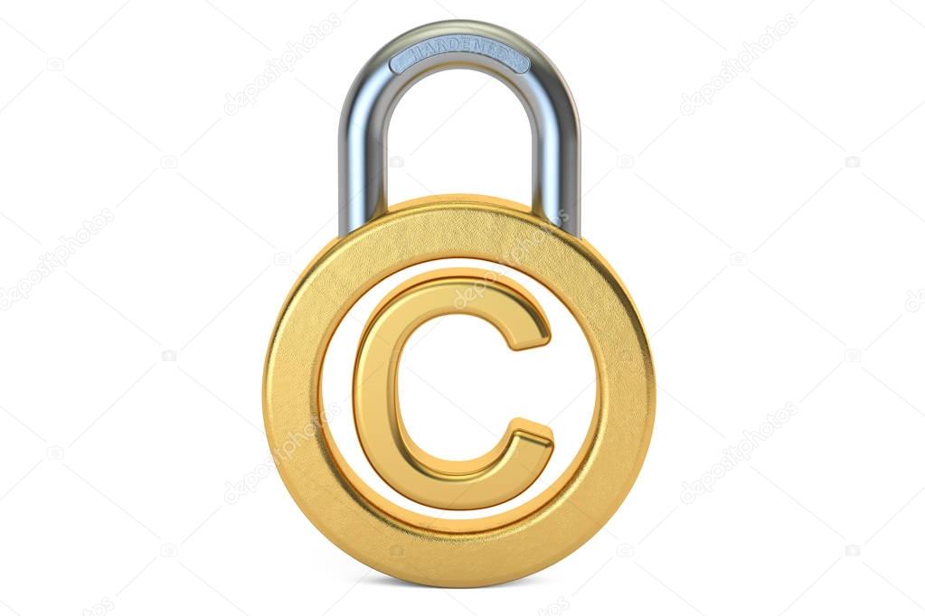 Copyright concept with padlock,  3D rendering