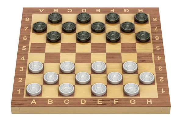 Checkers game board and pieces, 3D rendering — Stock Photo, Image