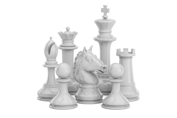 White chess figures, 3D rendering — Stock Photo, Image