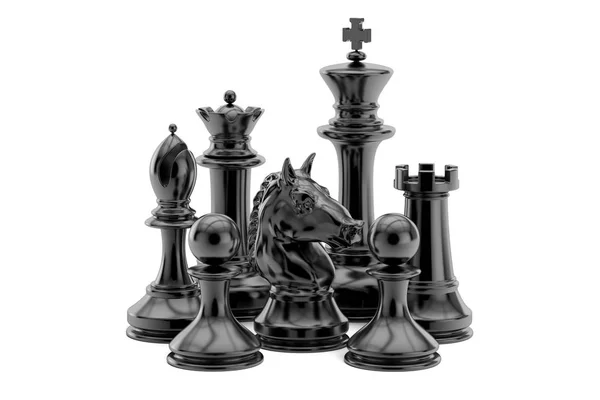 Black chess figures, 3D rendering — Stock Photo, Image