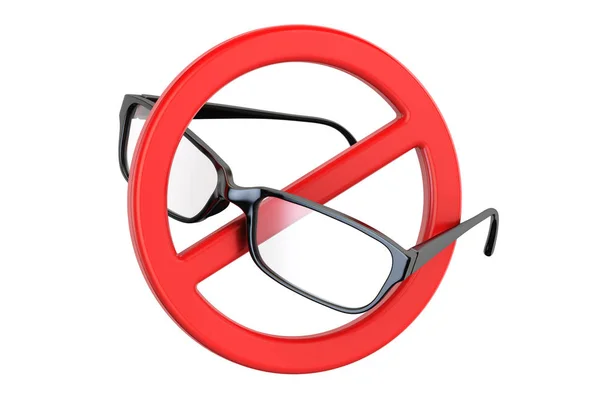 Eyeglasses with forbidden sign, 3D rendering — Stock Photo, Image