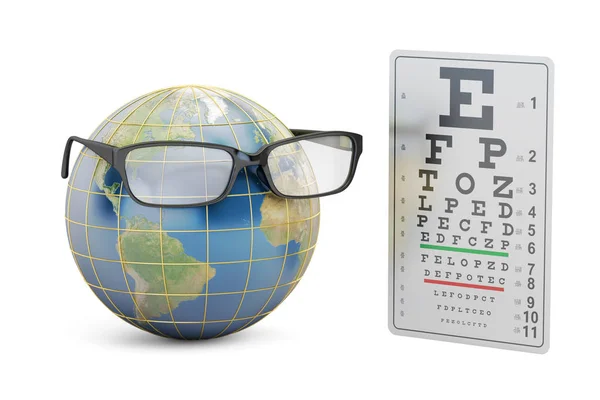 World Sight Day concept, eyeglasses with Earth globe and eye tes — Stock Photo, Image