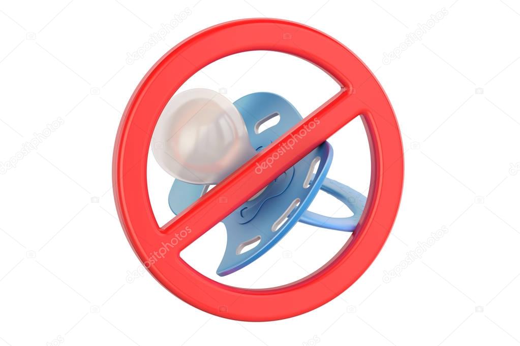 pacifier with prohibition sign, 3D rendering