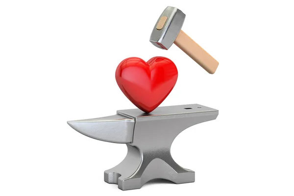 Amboss mit rotem Herz, 3D-Darstellung — Stockfoto
