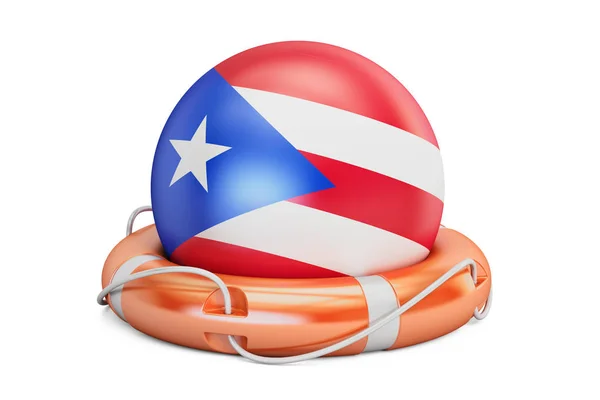 Lifebelt com bandeira Porto Rico, seguro, ajudar e proteger o conceito . — Fotografia de Stock