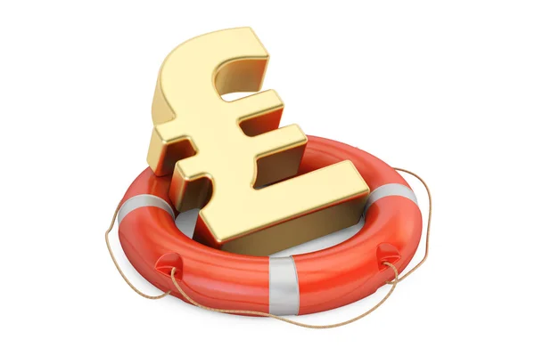 Lifebuoy з золотим фунтом стерлінгів символ, 3D рендеринг — стокове фото