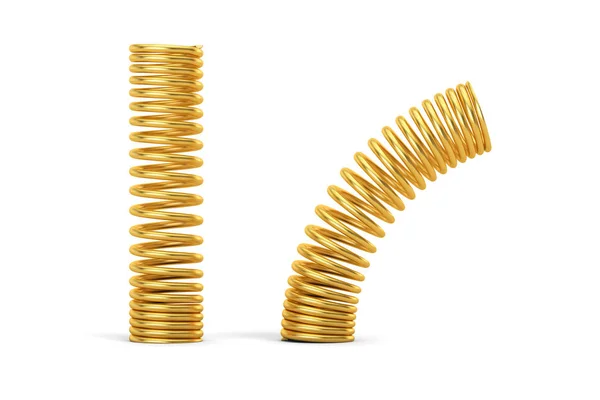 Gouden spiraalvormige spoel veren, 3D-rendering — Stockfoto