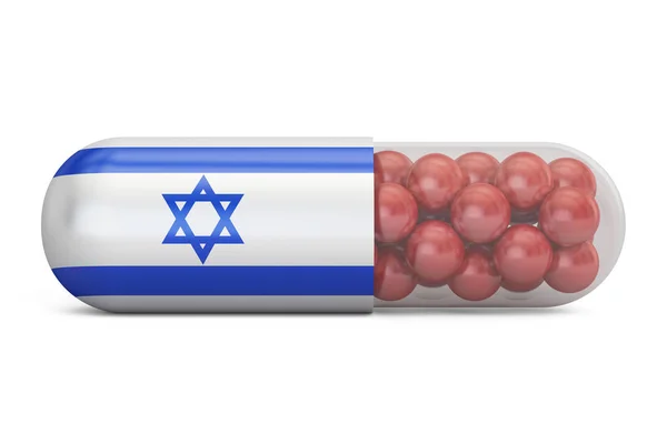 Piller kapsel med Israels flagga. Israeliska vård koncept, 3d r — Stockfoto