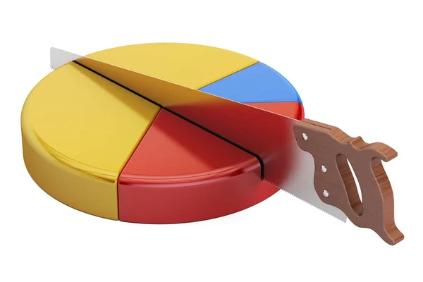 Pie chart with cutting saw. Financial risk concept, 3D rendering — Stock Photo, Image