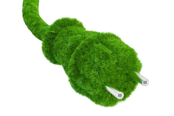 Grassy green electric plug, green energy concept. 3D rendering — Stock Photo, Image