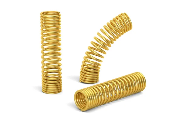 Set of golden helical coil springs, 3D rendering — Stock Photo, Image