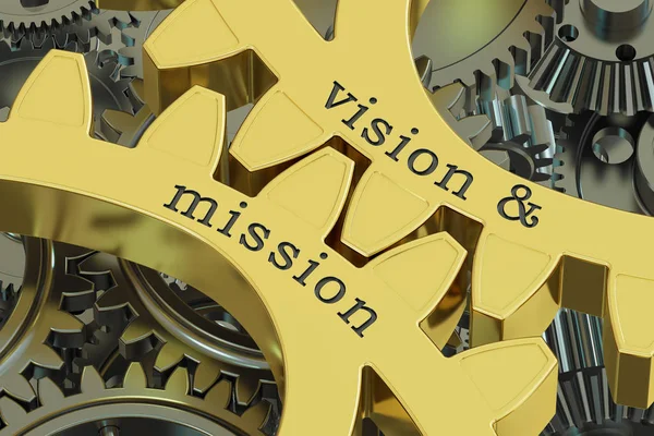 Visão & conceito de missão sobre as engrenagens, renderização 3D — Fotografia de Stock