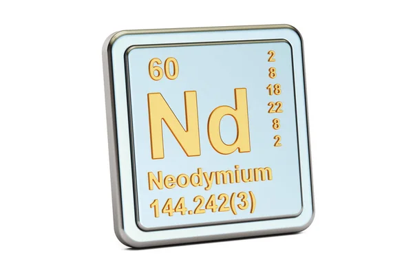 Neodimio Nd, segno dell'elemento chimico. Rendering 3D — Foto Stock